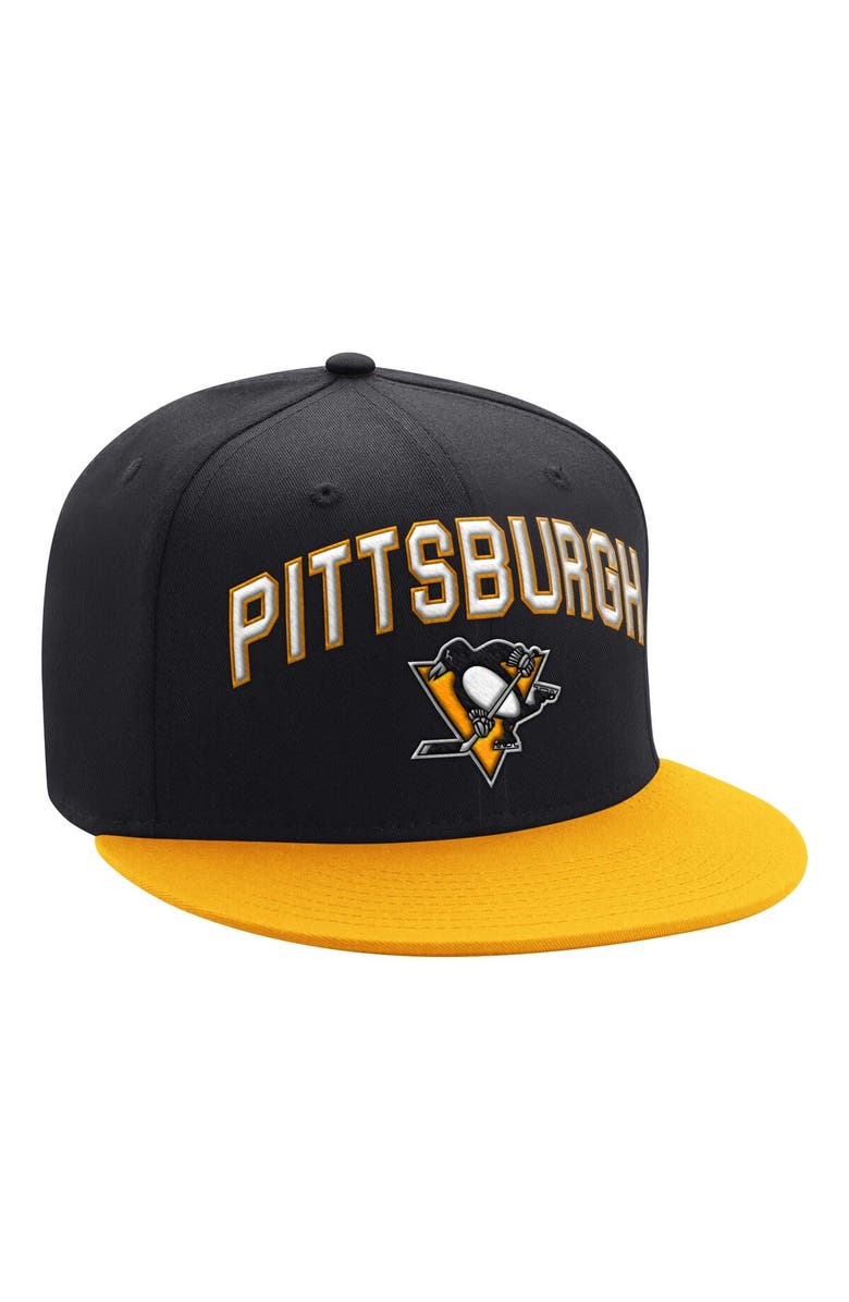 STARTER Men's Starter Black/Gold Pittsburgh Penguins Arch Logo Two-Tone Snapback Hat, Main, color,