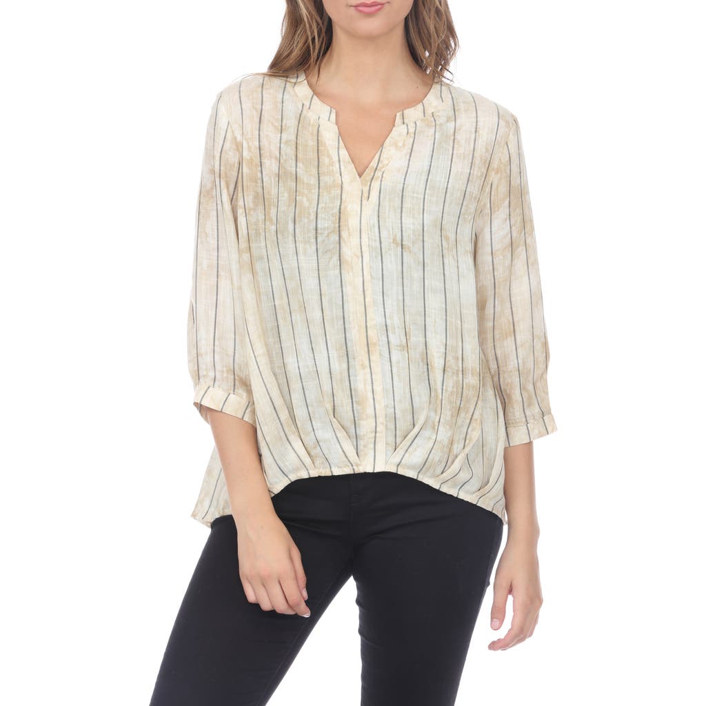 Rain And Rose Striped Tie Dye Top In Beige
