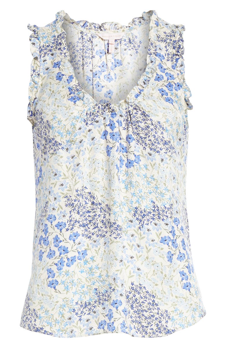Rebecca Taylor Floral Shirred Silk Tank Top, Alternate, color, 