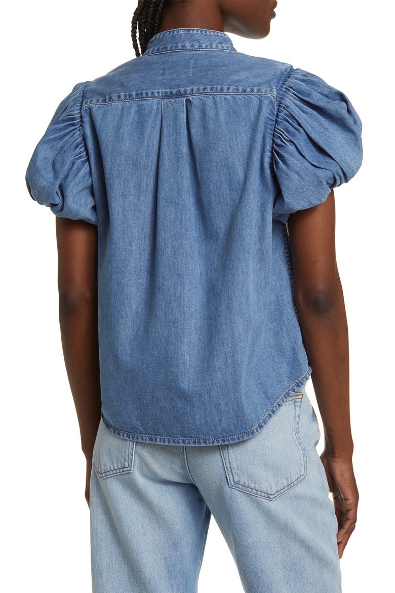 Pleat Puff Sleeve Denim Shirt, Alternate, color, EUGENIA
