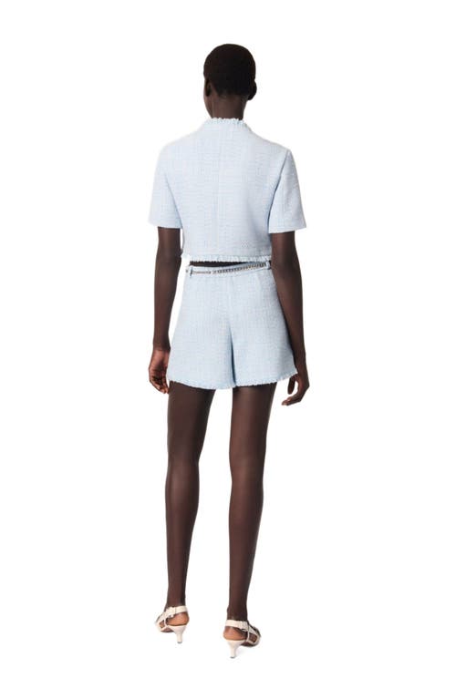 Maje Tweed Shorts With Belt In Blue Sky