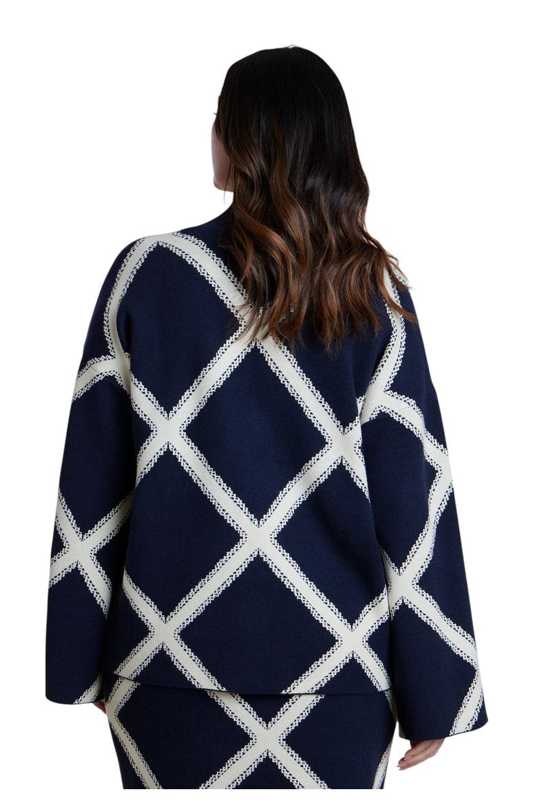 Mock Neck Intarsia Sweater, Alternate, color, NAVY/WHITE GRID