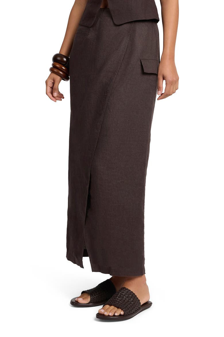 Linen Utility Wrap Maxi Skirt, Alternate, color, ESPRESSO