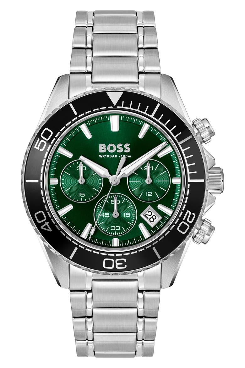 Sealiner Green Chronograph Bracelet Watch, 44mm, Main, color, GREEN