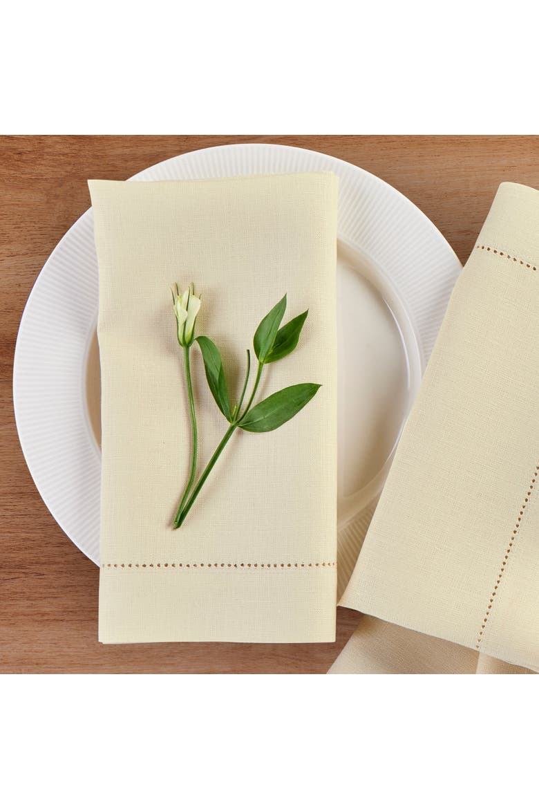 Linen Dinner Napkins Set of 4, 20 x 20" - Medium Weight Hemstitch, Alternate, color, Creamy Ivory