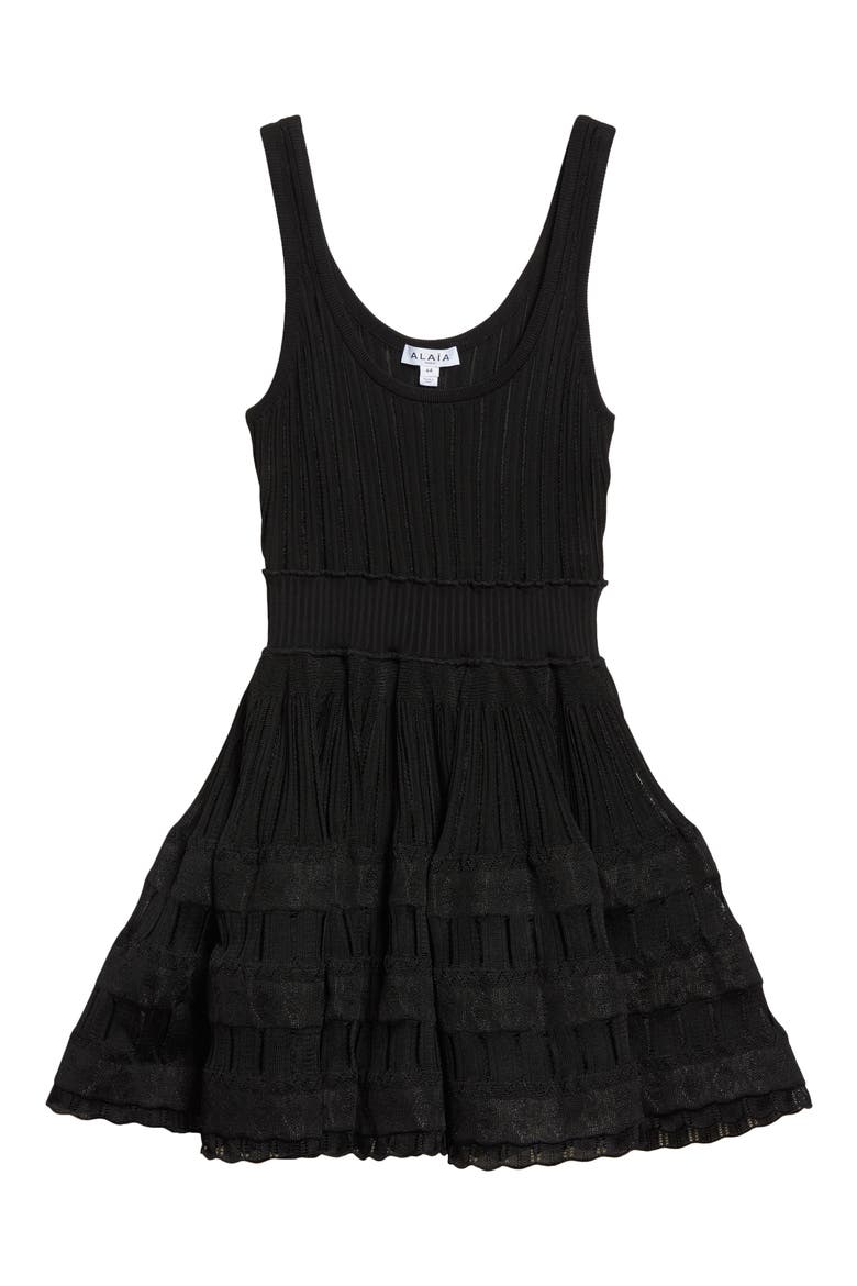 Mixed Stitch Sleeveless Skater Dress, Alternate, color, NOIR ALAIA