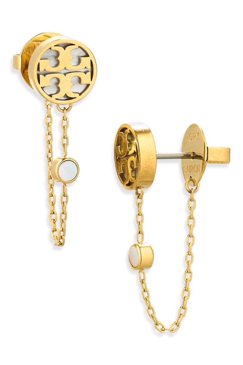 Icon Mother-of-Pearl Chain Linear Earrings, Main, color, TORY GOLD / MOTHER OF PEARL