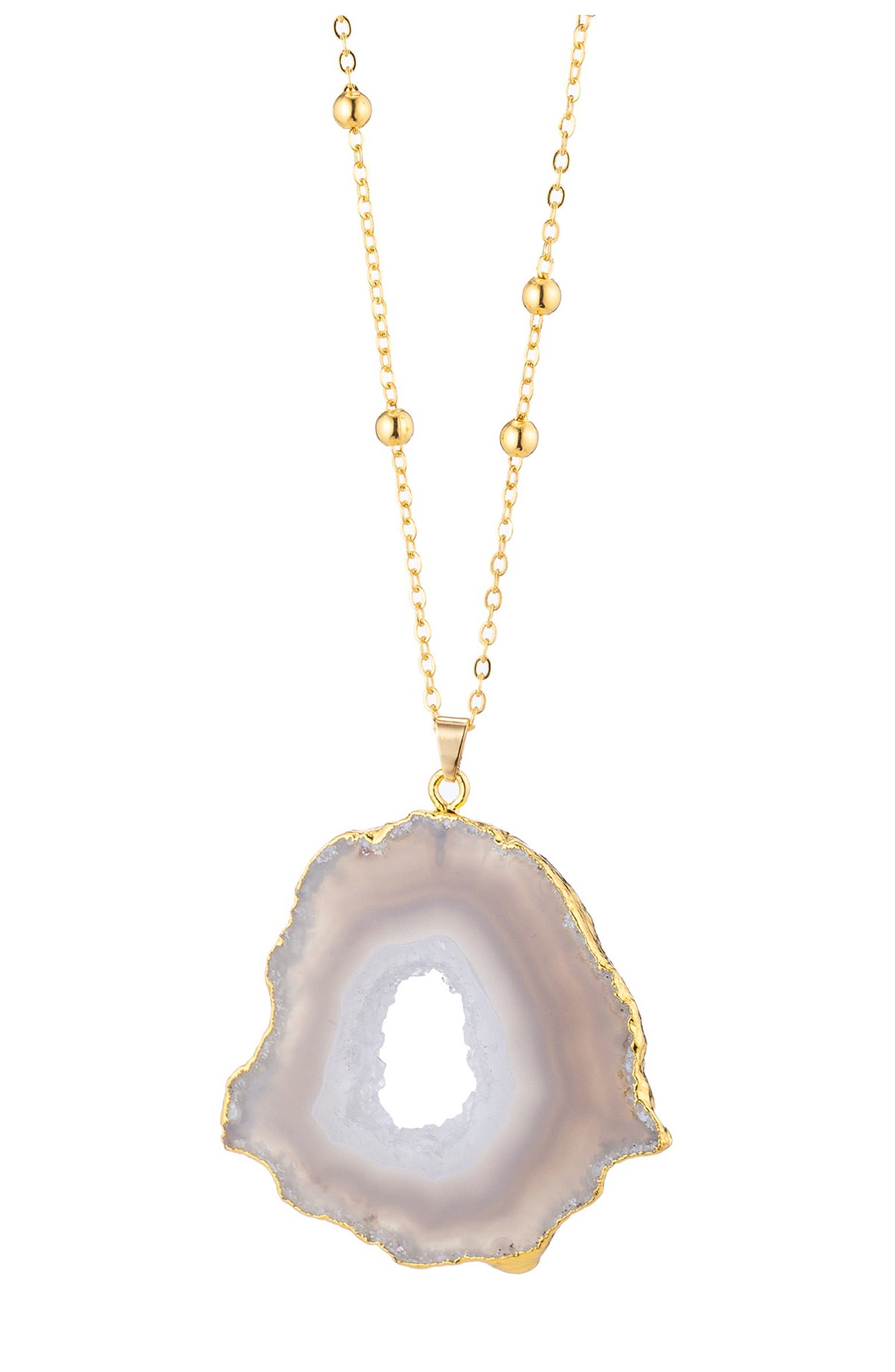 EYE CANDY LOS ANGELES Natural White Agate Stone Pendant Necklace ...