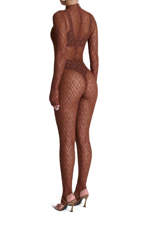 Naked Wardrobe Sheer Lace Long Sleeve Stirrup Jumpsuit