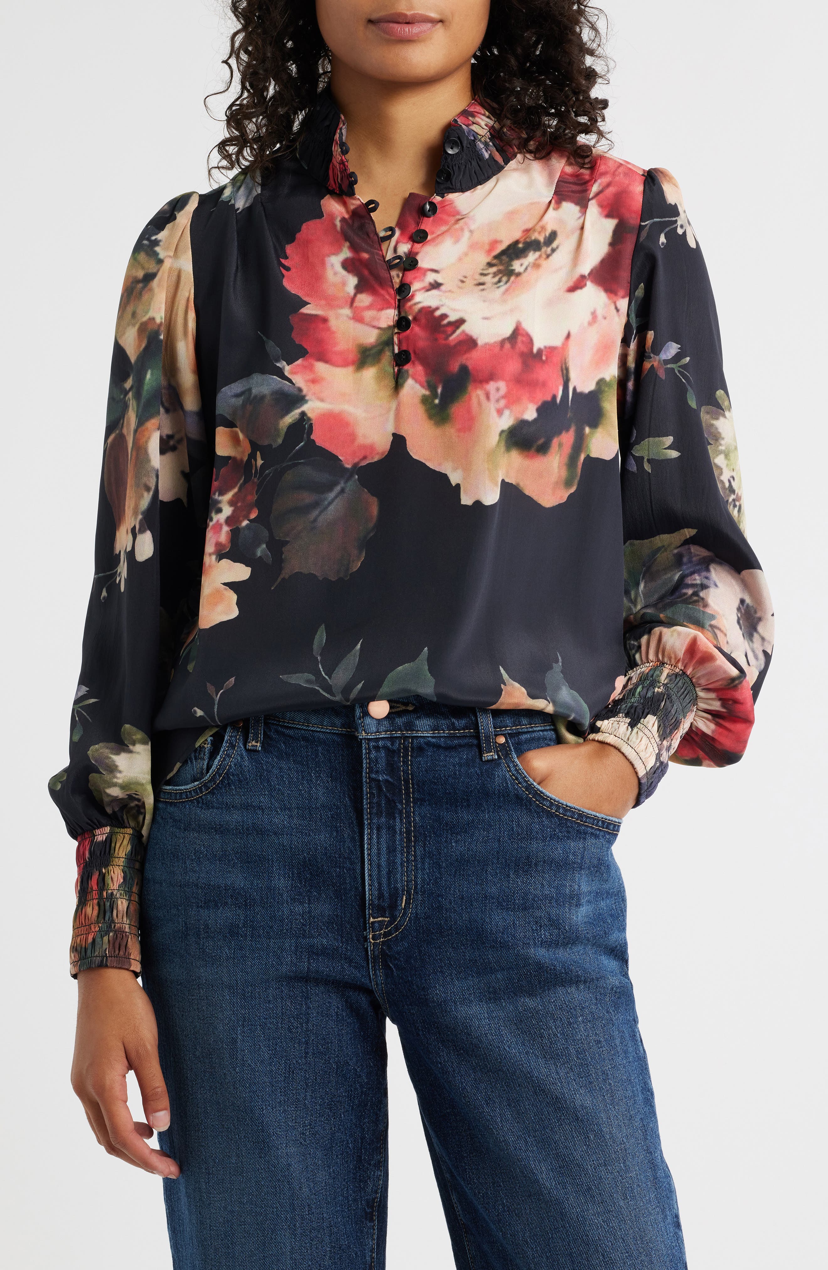 Smocked Cuff Long Sleeve Top