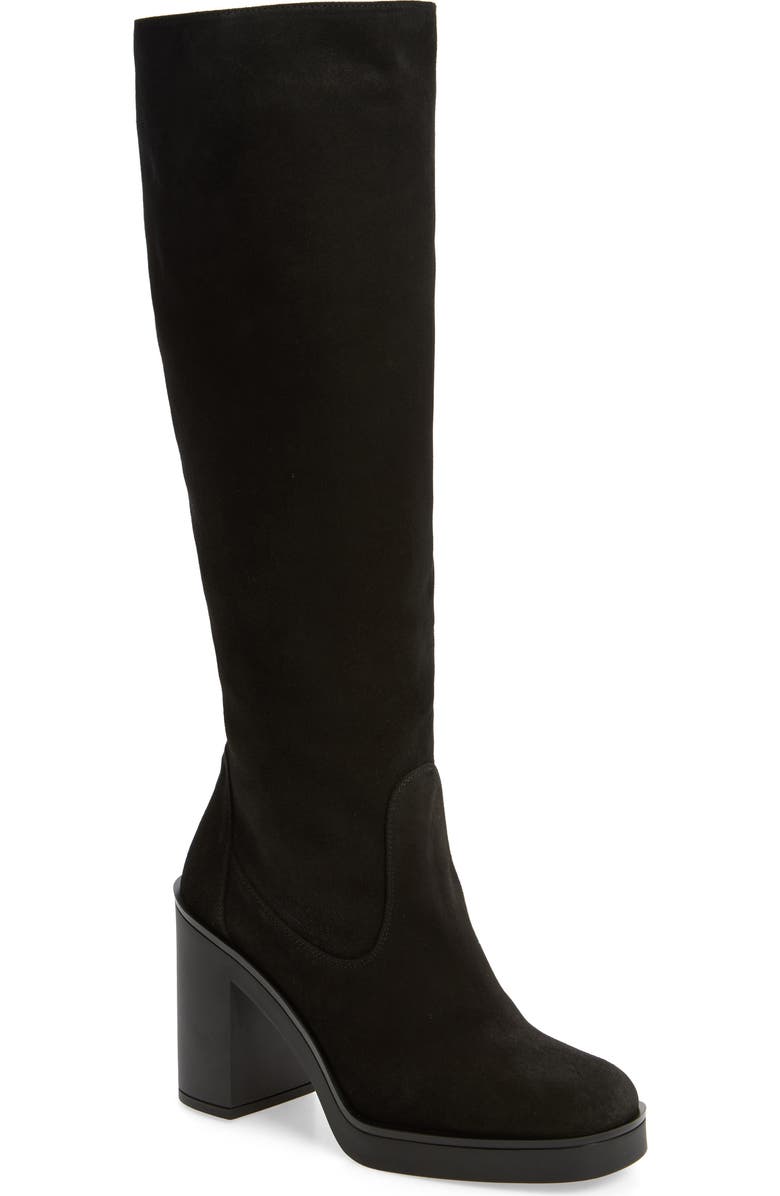 Stuart Weitzman Bethenny Block Heel Tall Boot, Main, color, Black Sport Suede