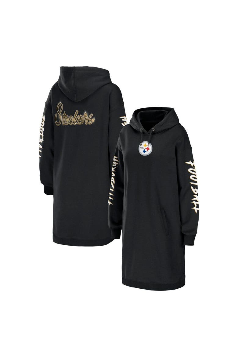 Women's WEAR by Erin Andrews Black Pittsburgh Steelers Hoodie Dress, Main, color, Black