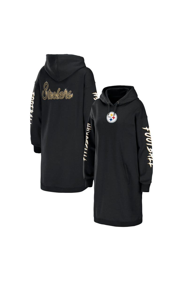 WEAR by Erin Andrews Women's WEAR by Erin Andrews Black Pittsburgh Steelers Hoodie Dress, Main, color, 