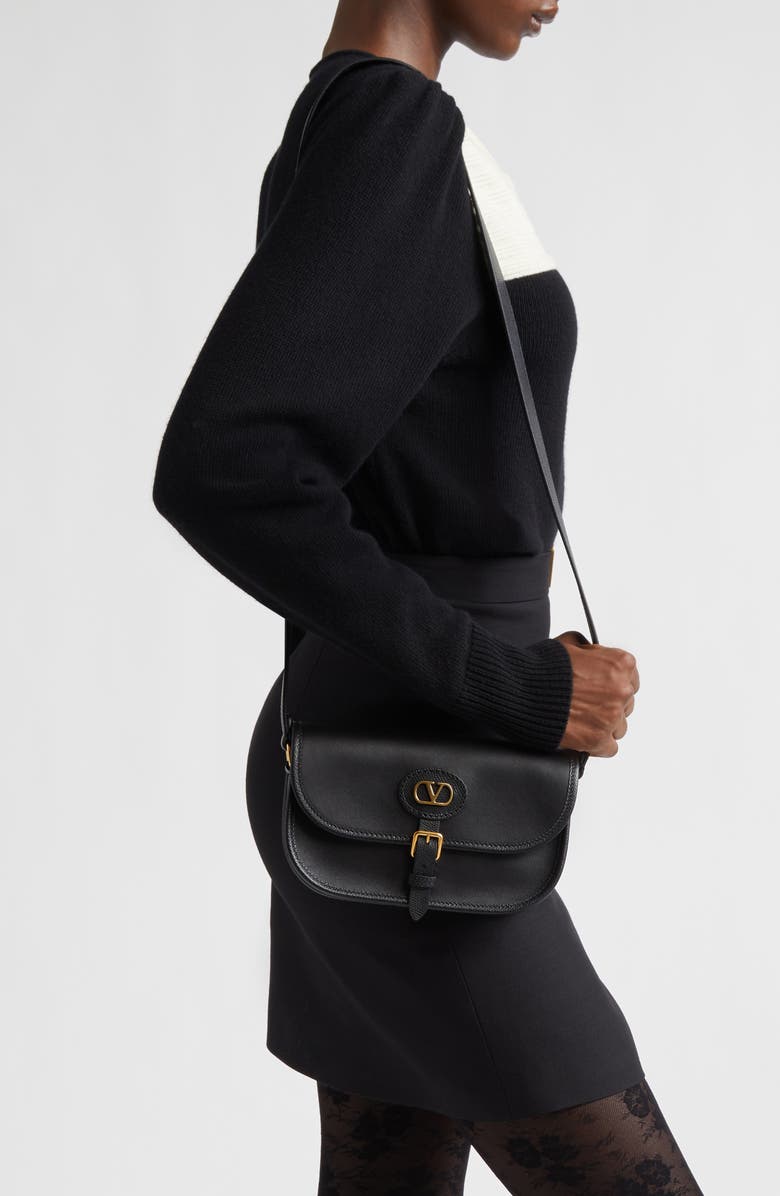 Valentino Small Antibes Leather Crossbody Bag, Alternate, color, Black