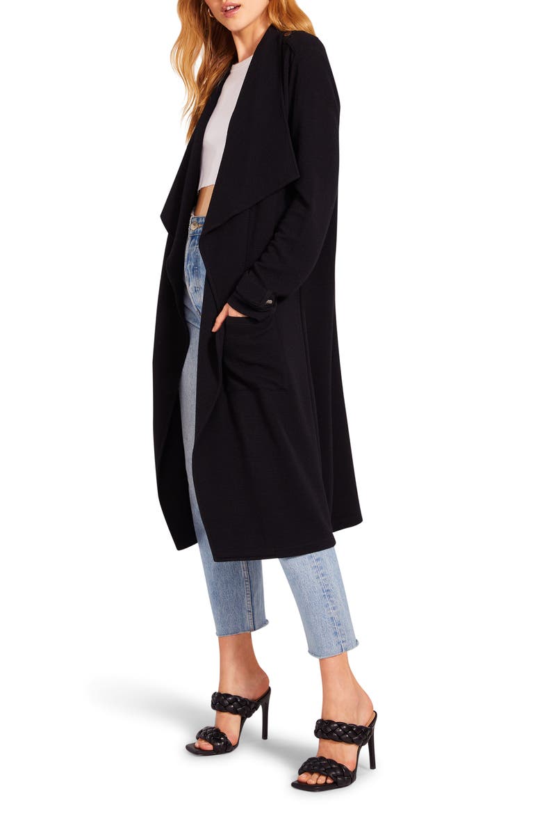 BB Dakota Trench Revolution Waterfall Lapel Knit Coat, Alternate, color, BLACK
