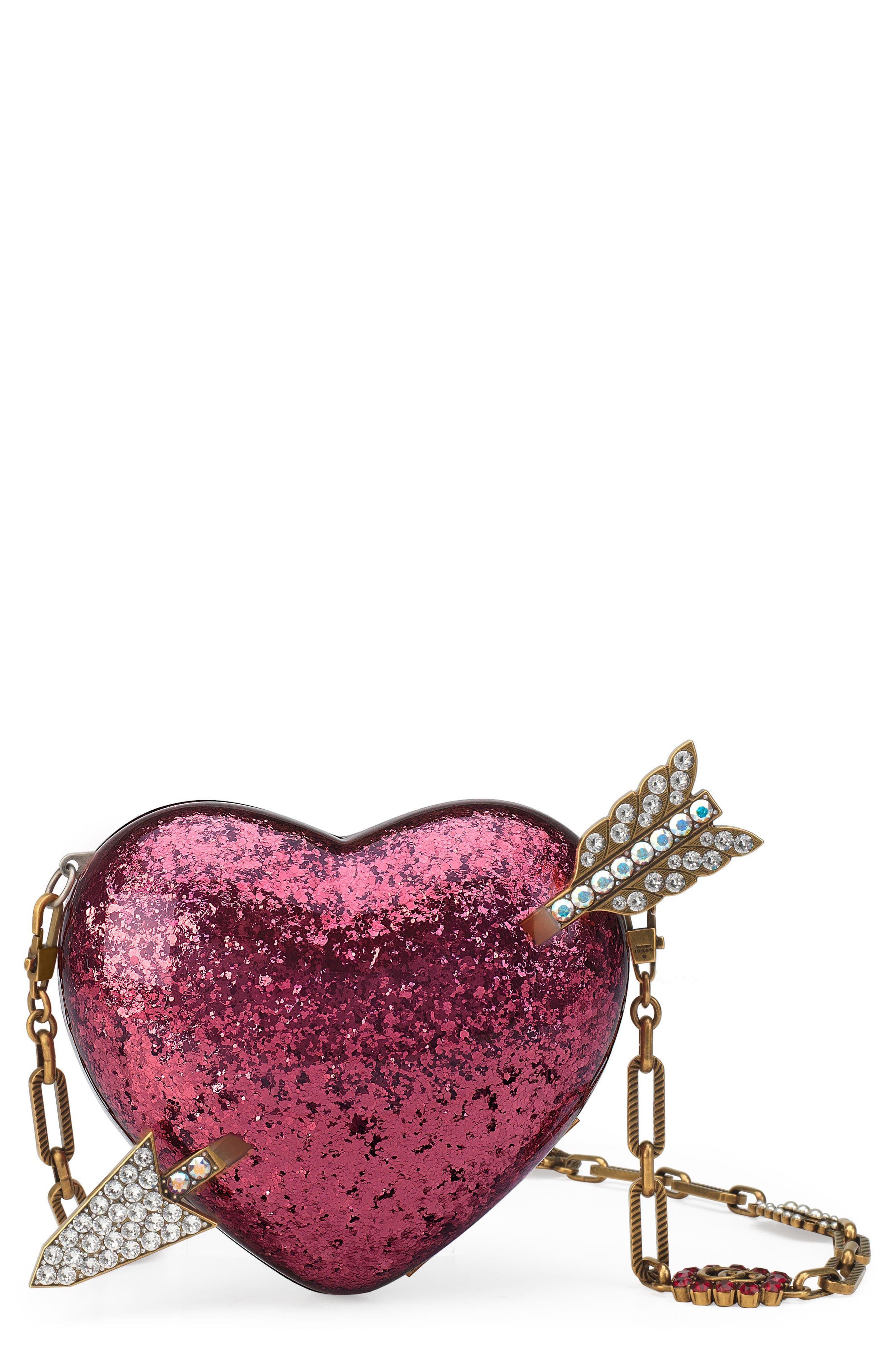 Broadway Glitter Heart Minaudière, Main, color, FUXIA MULTI/ CREAM