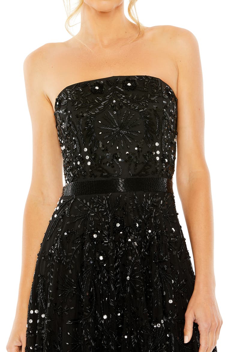 Hand Embellished Strapless A Line Dress, Alternate, color, BLACK