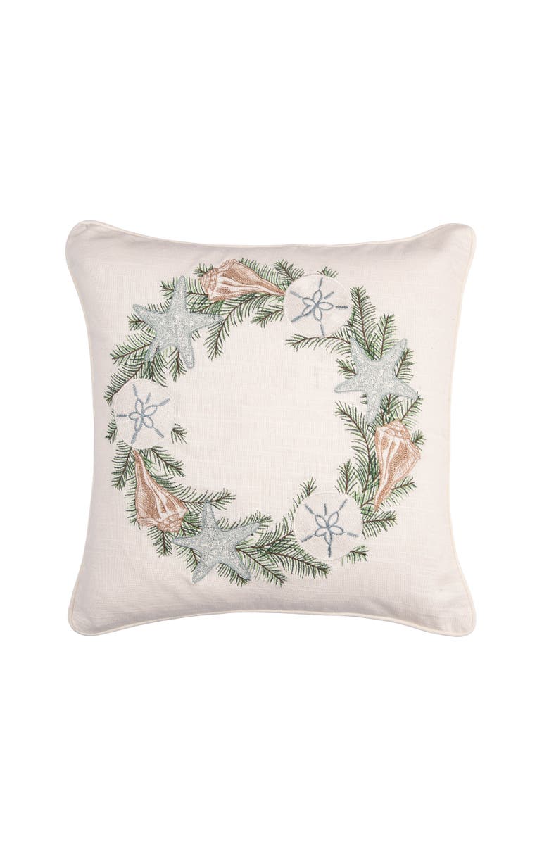 C&F Home Shell Wreath Throw Pillow, 18" x 18", Main, color, Green