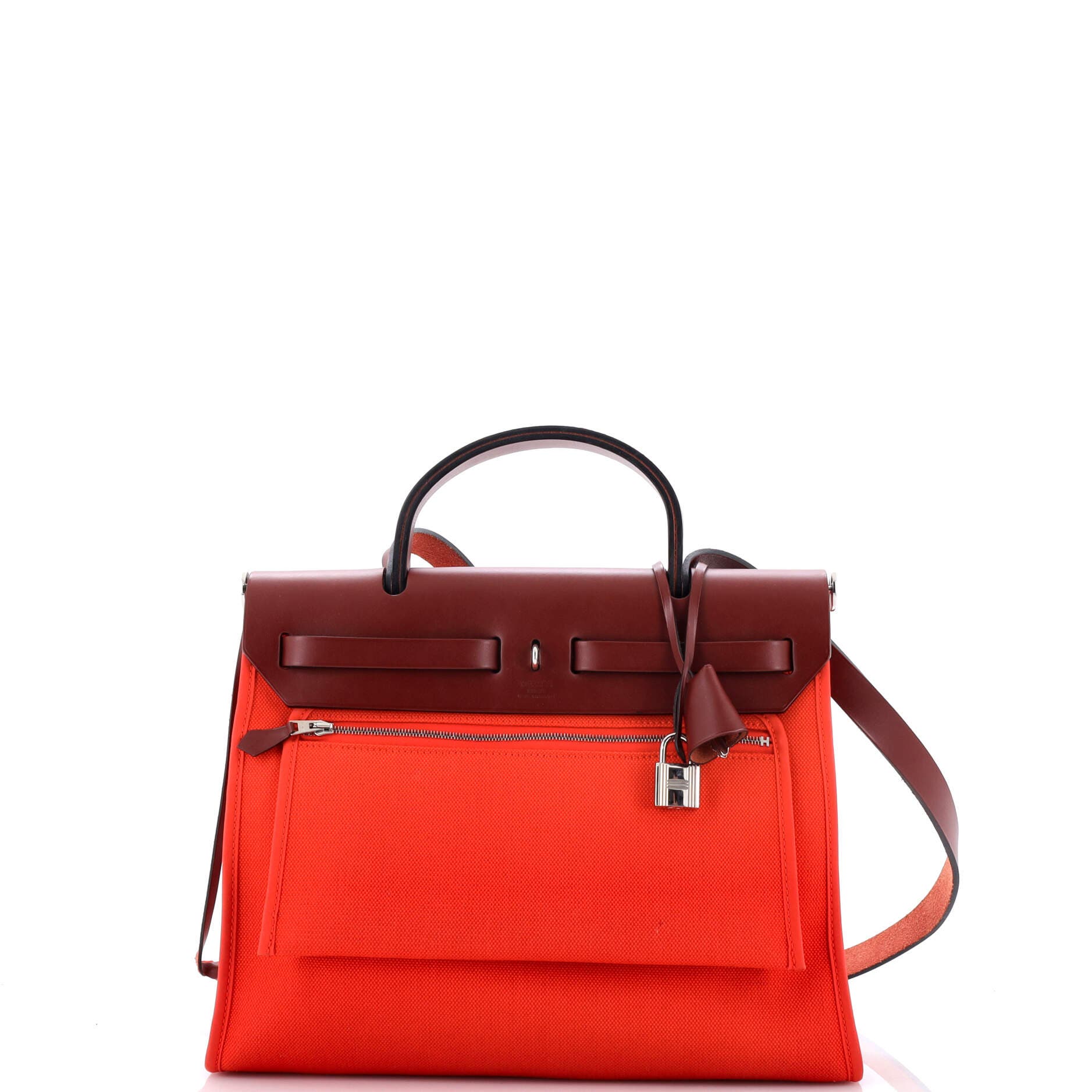 Pre-Owned Hermes Herbag Zip Leather and Toile 31, Alternate, color, Orange Poppy