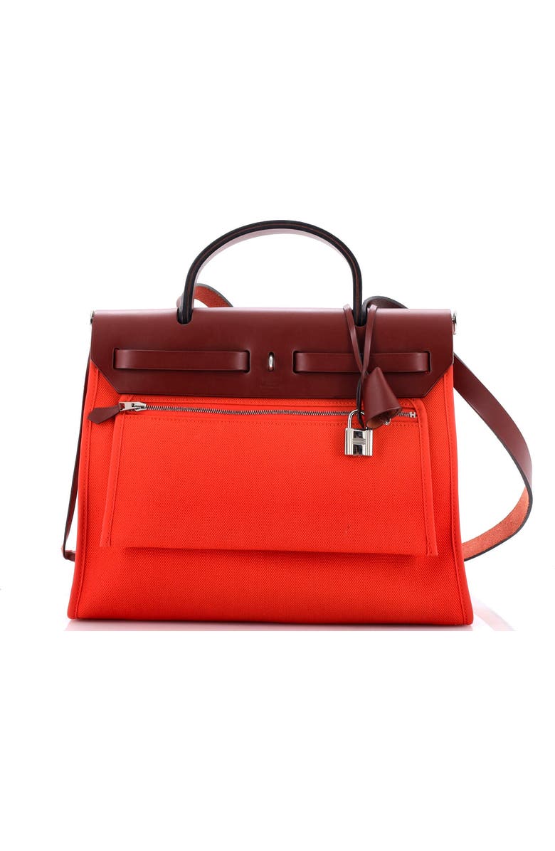 Pre-Owned Hermes Herbag Zip Leather and Toile 31, Alternate, color, Orange Poppy