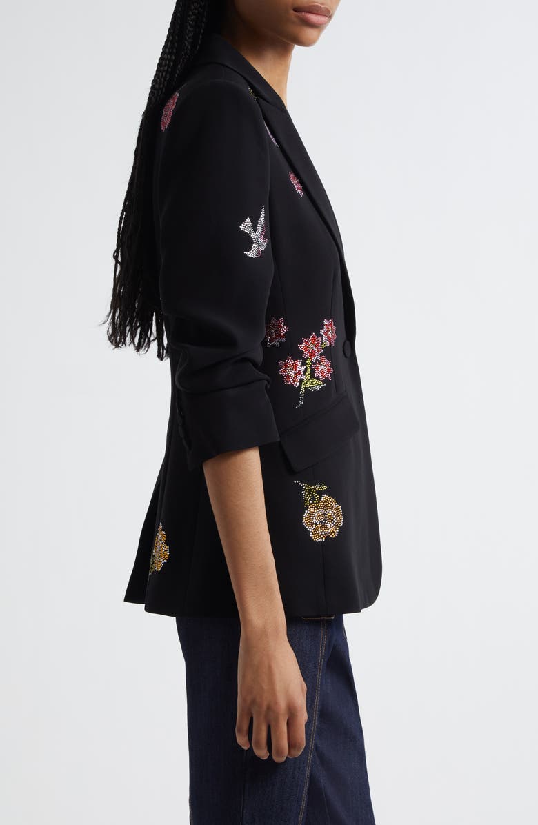 Cinq à Sept Cheyenne Crystal Flower Embellished Scrunched Blazer, Alternate, color, Black Multi