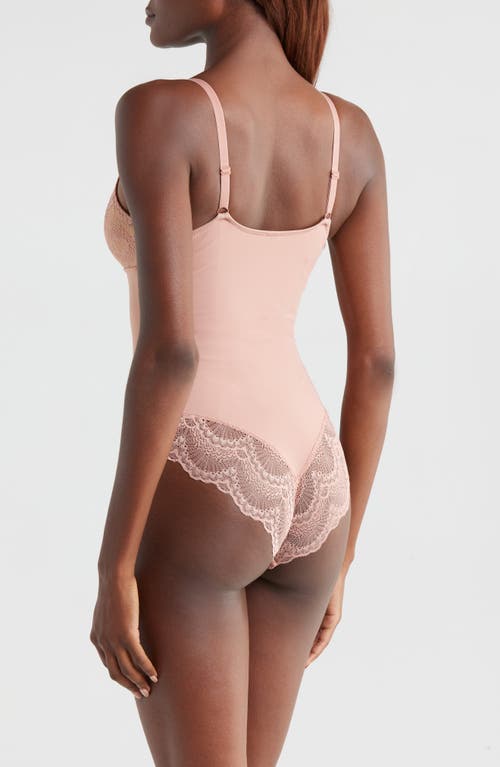 Pinsy Sculpting Lace Shapewear Bodysuit In Blush Pink