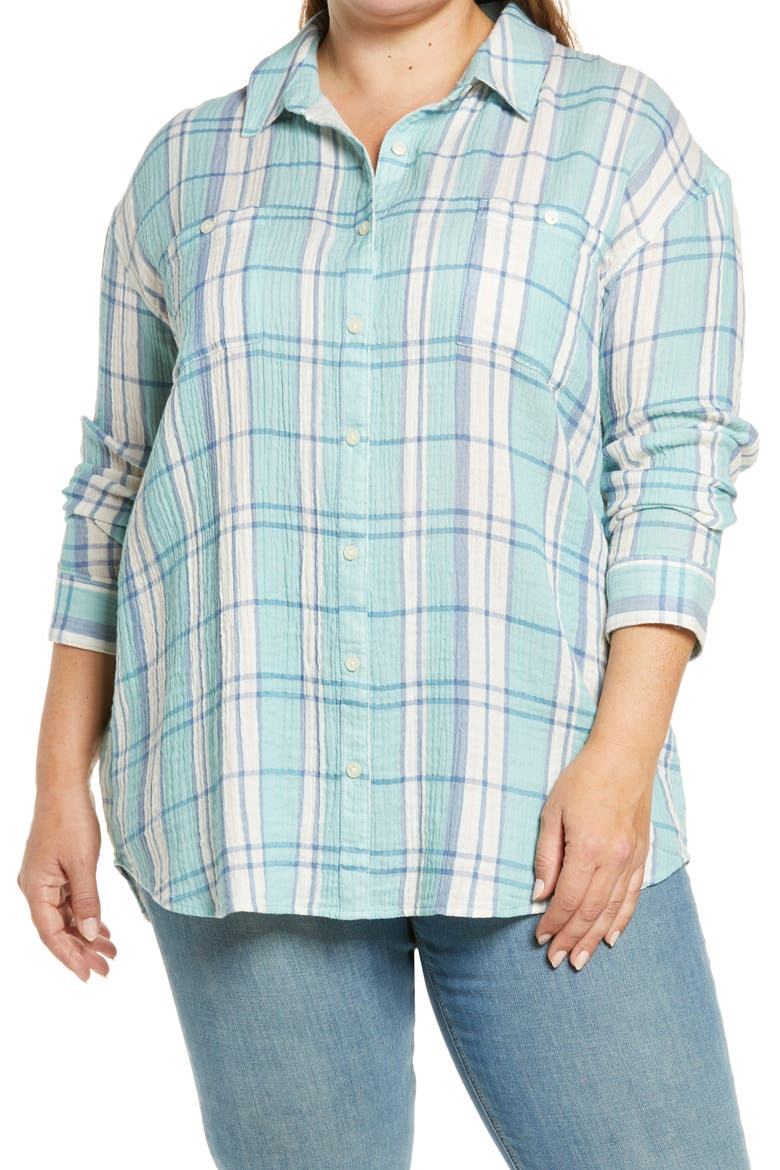 Plaid Cotton Gauze Shirt, Main, color, TEAL NILE SOPHIA PLAID