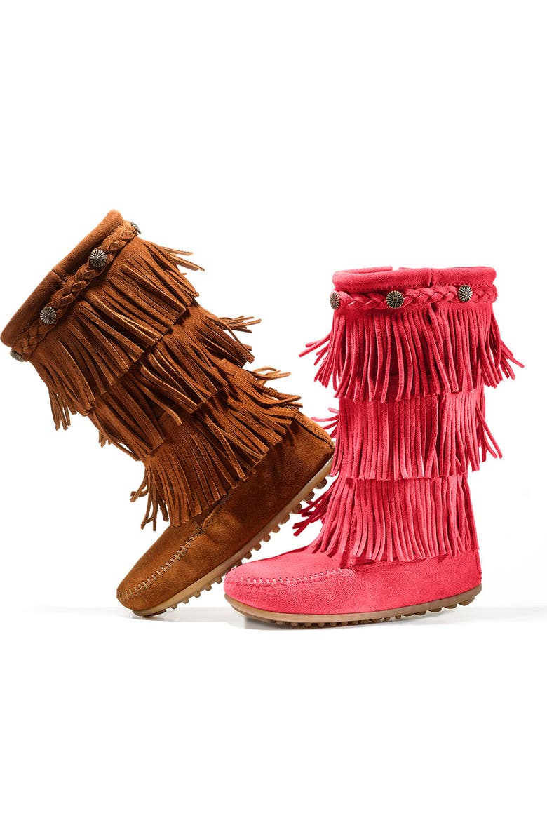 Minnetonka Three-Layer Fringe Boot, Alternate, color,