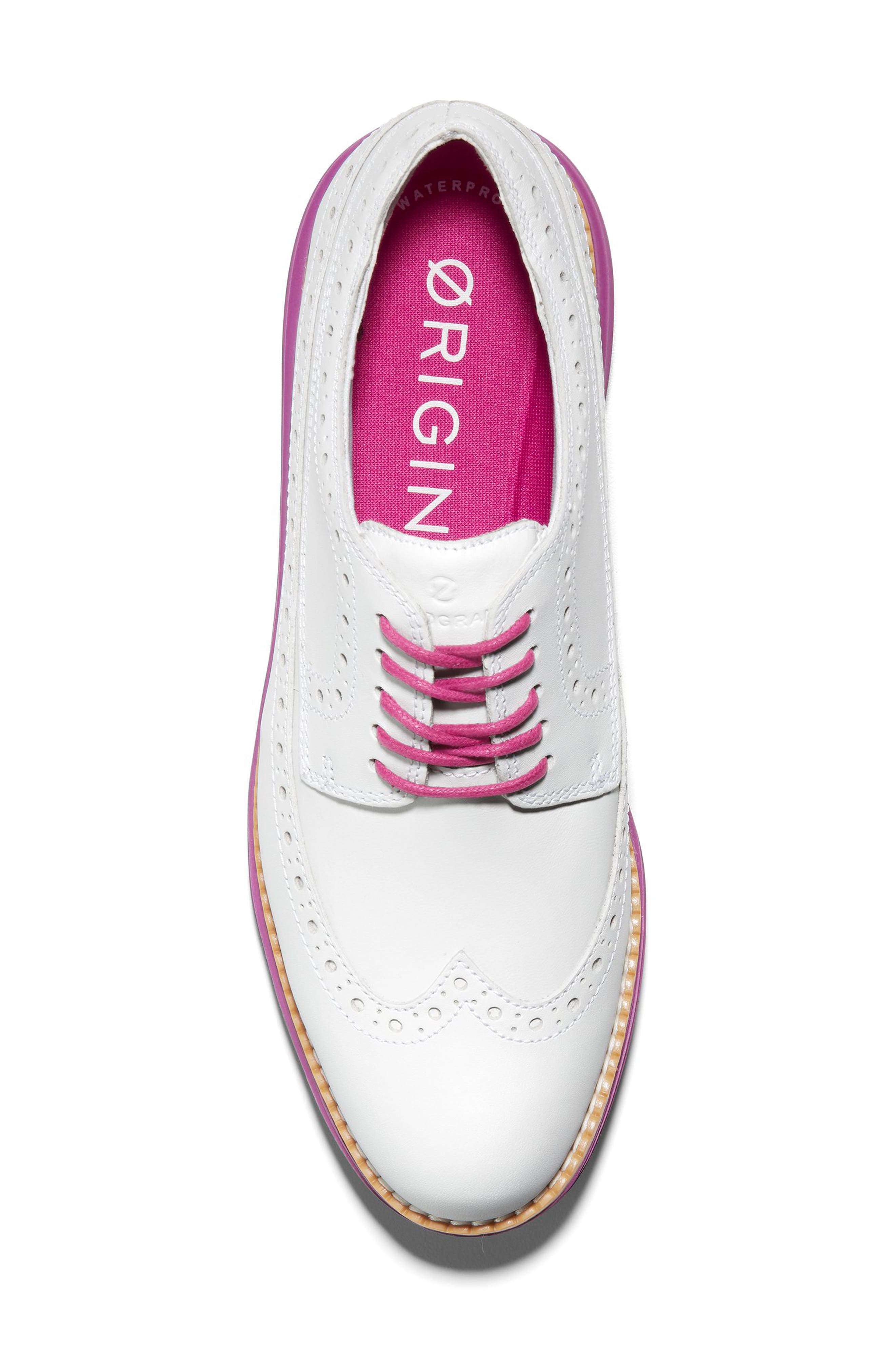 OriginalGrand Waterproof Wingtip Golf Derby, Alternate, color, WHITE/ FUSC