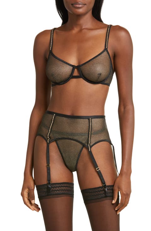 Shimmery Fishnet Thong & Garter Belt Set