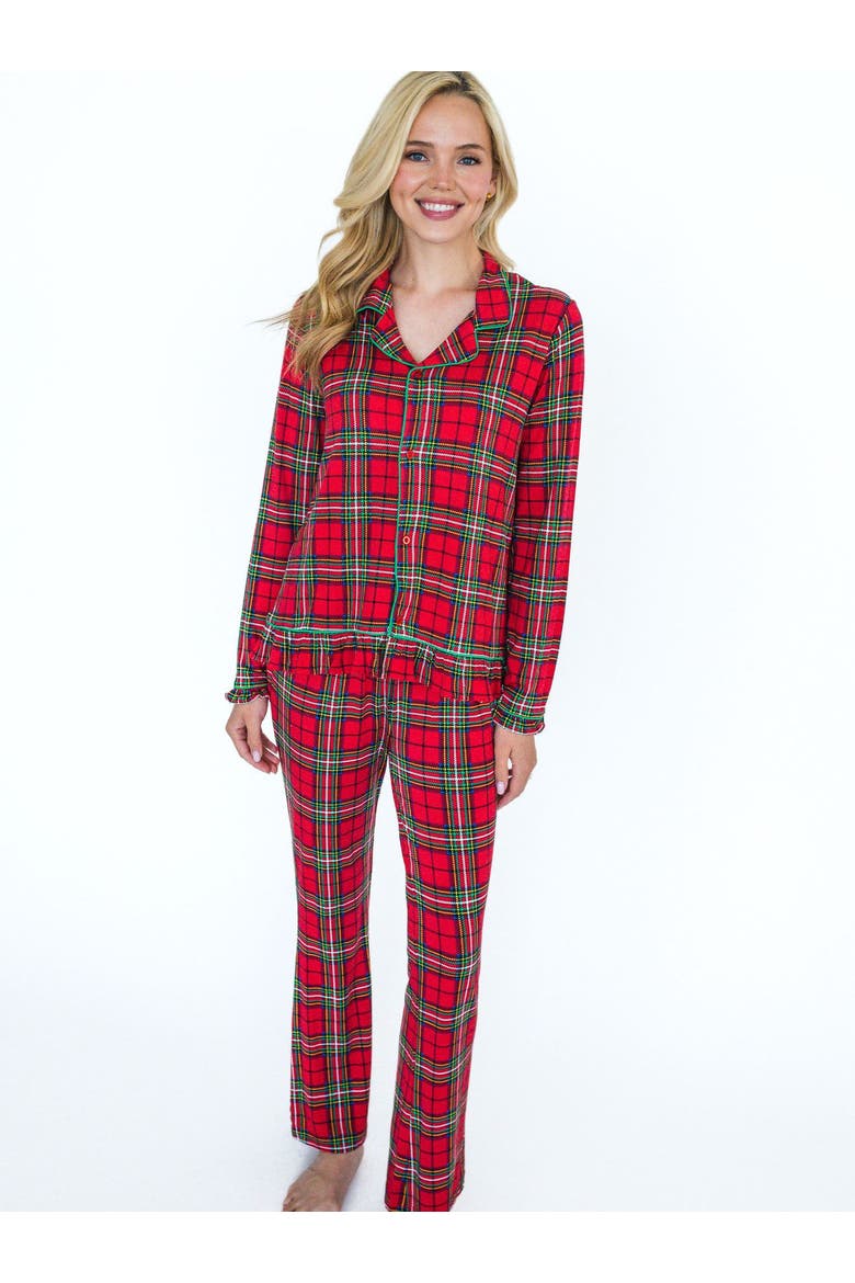 SoftSnooze Women's Ruffle Flare Pajama Set, Alternate, color, Red Nicholas Plaid