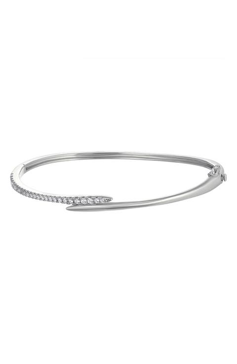 Sterling Silver Cubic Zirconia Bypass Bangle Bracelet