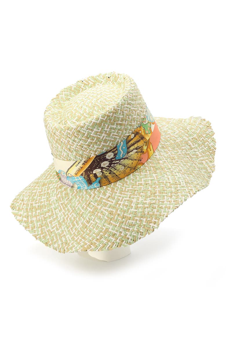 Kurt Geiger London Straw Sun Hat with Floral Print Satin Band, Alternate, color,