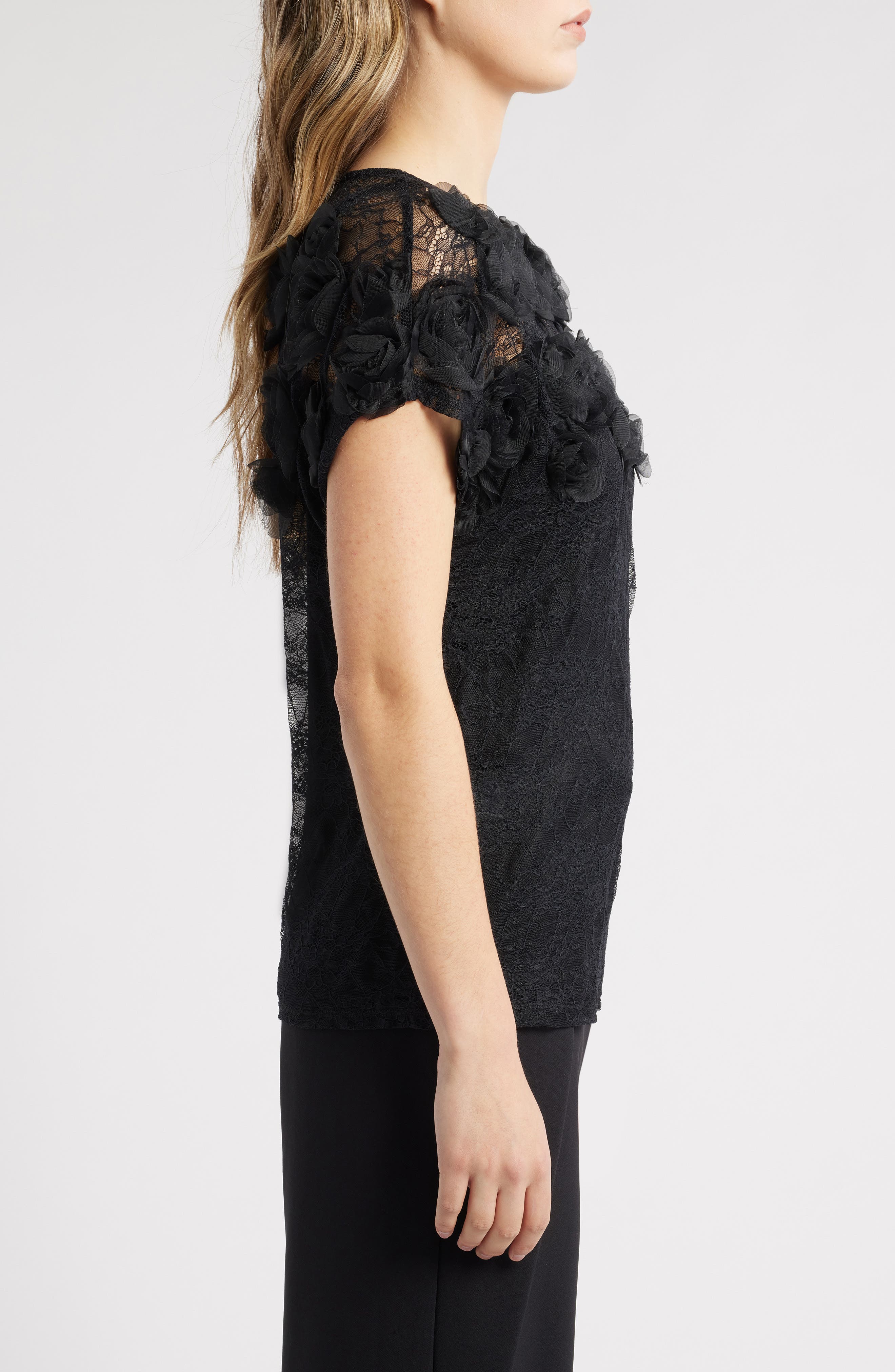 Anne Klein Rosette Border Lace Top (Women) | Nordstrom