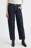 CITY BLUES High Waist Spliced Seam Crescent Leg Jeans