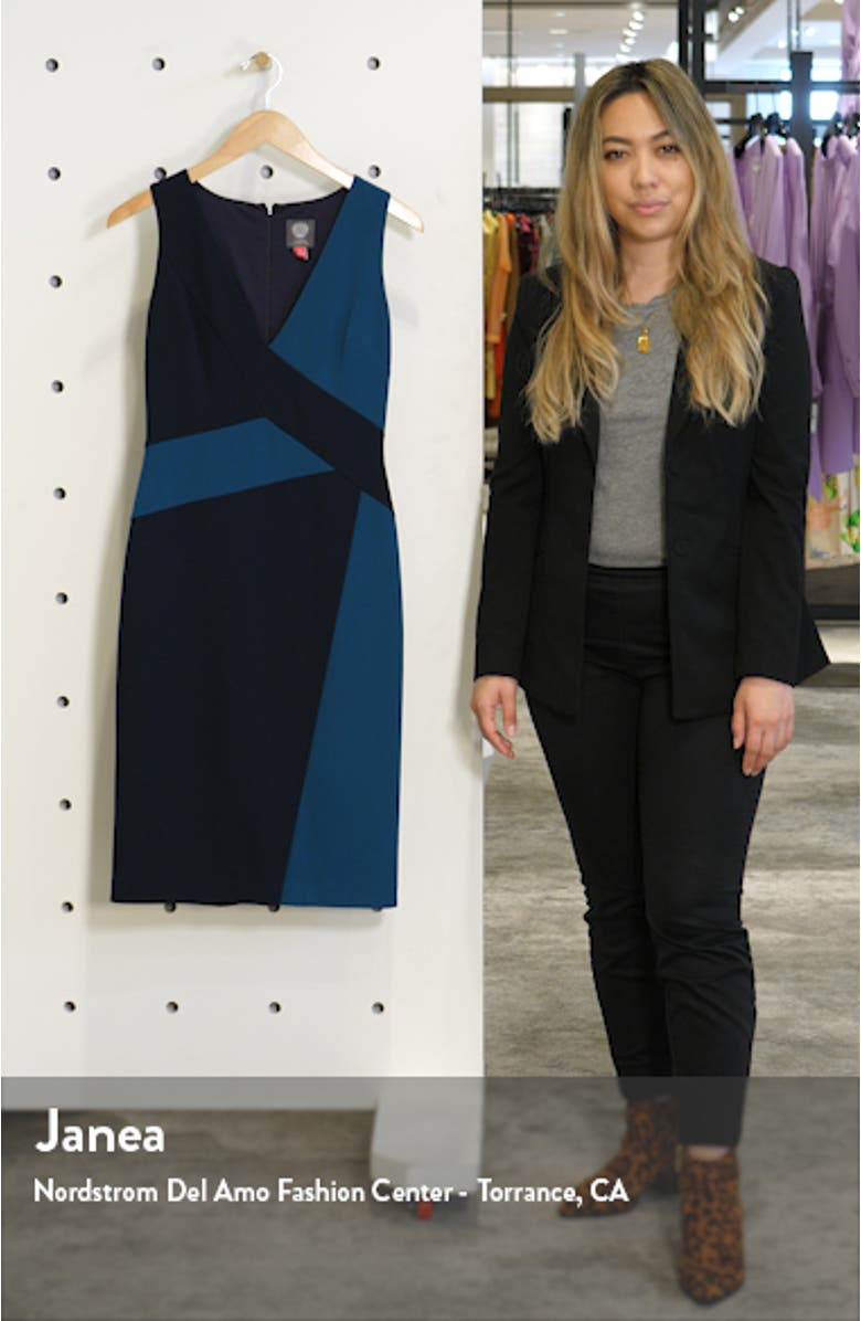 Colorblock Scuba Crepe Sheath Dress, sales video thumbnail