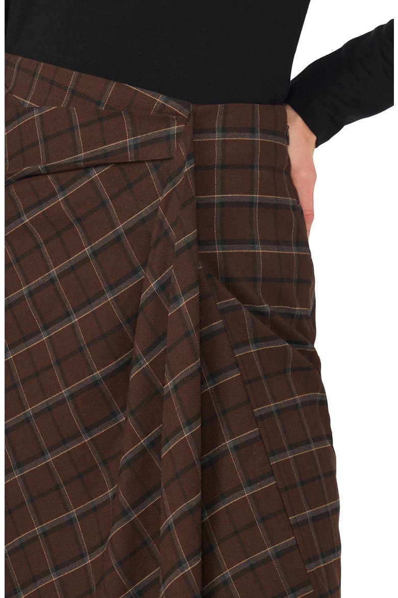 Plaid Asymmetrical Midi Skirt, Alternate, color, BROWN MULTI