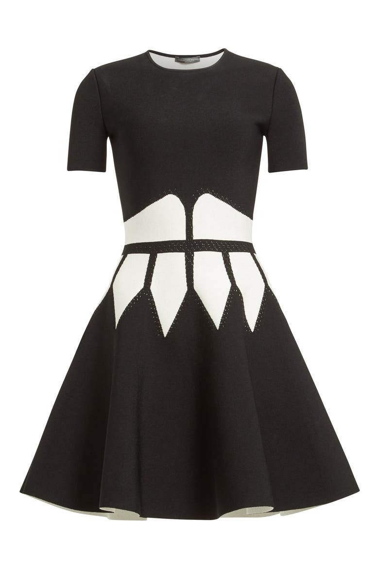 Alexander McQueen Intarsia Knit Fit & Flare Dress, Alternate, color, BLACK/ WHITE