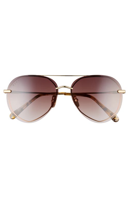 Diff Lenox 61mm Round Flat Front Aviator Sunglasses In Gold/brown