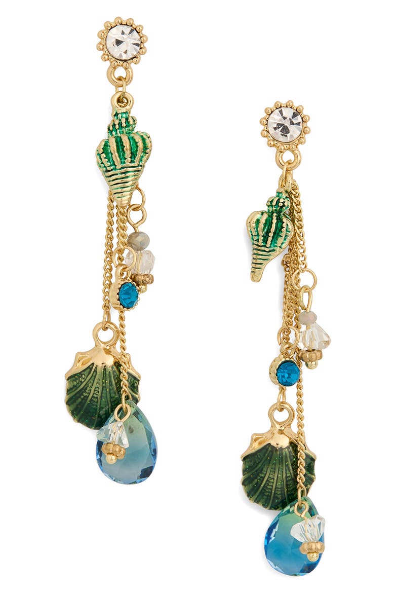 Delia CZ Seashell Charm Dangle Earrings, Main, color, GOLD