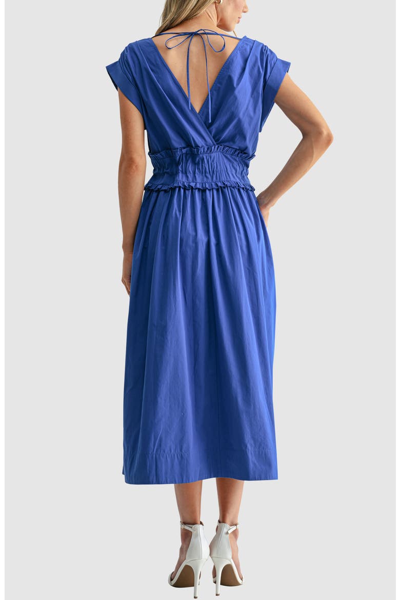 V-Neck Tie Waist Midi Dress, Alternate, color, COBALT