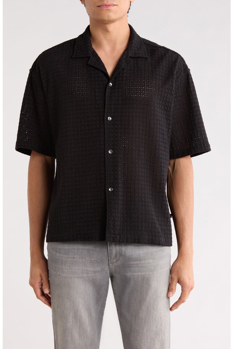 Boxy Eyelet Short Sleeve Shirt, Main, color, BLACK