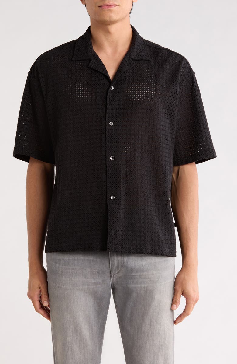 Civil Society Boxy Eyelet Short Sleeve Shirt, Main, color, Black