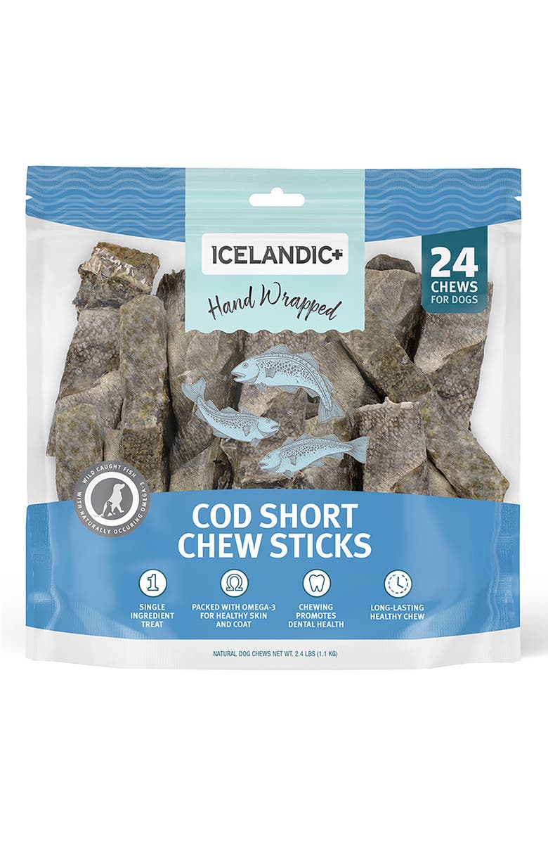 ICELANDIC+ Cod Skin 5" Short Dog Chew Sticks Treat, 24 Pack Bag, Main, color, 