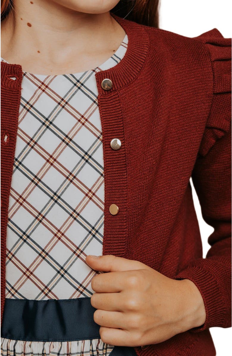 Hope & Henry Girls' Organic Milano Ruffle Cardigan, Kids, Alternate, color, Oxblood