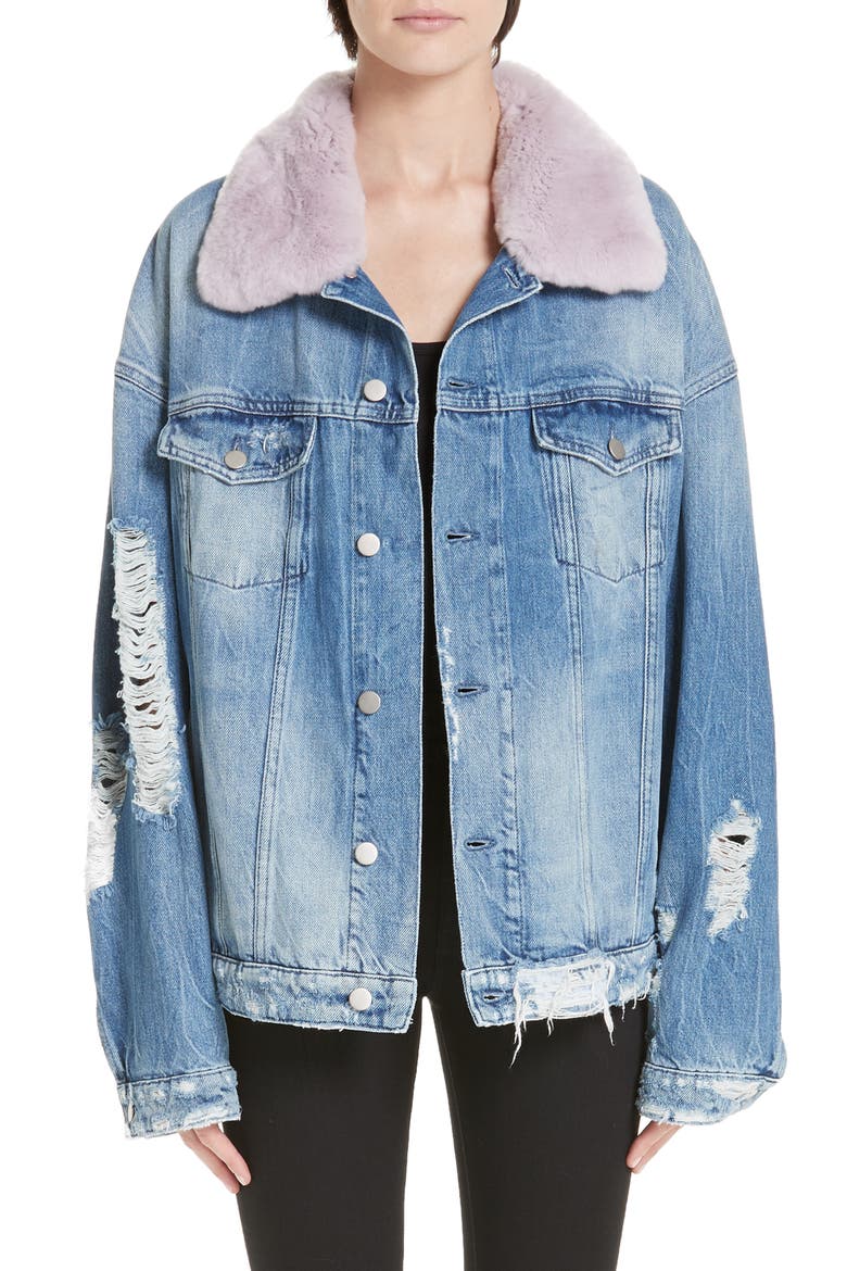 Rocky 2 Denim Jacket with Genuine Orylag® Rabbit Fur Trim, Main, color, VINT BLUE