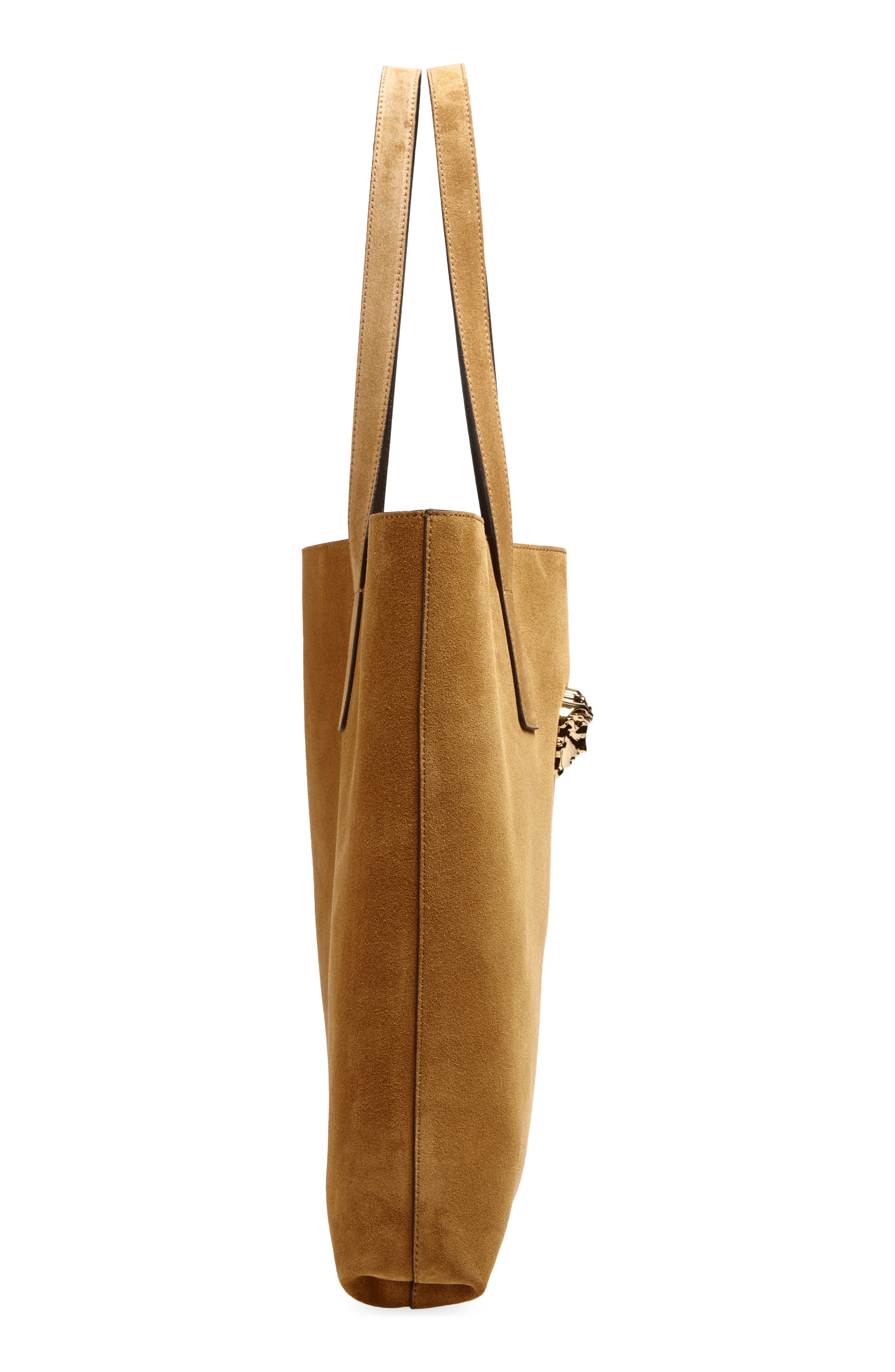 Versace Suede Tote, Alternate, color, Cognac-Versace Gold