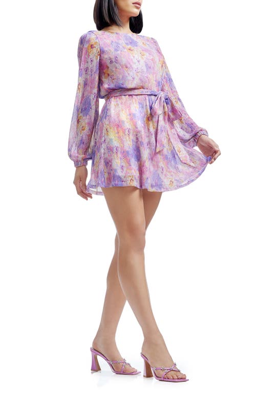 DRESS THE POPULATION DRESS THE POPULATION KIRSI METALLIC FLORAL LONG SLEEVE COCKTAIL MINIDRESS
