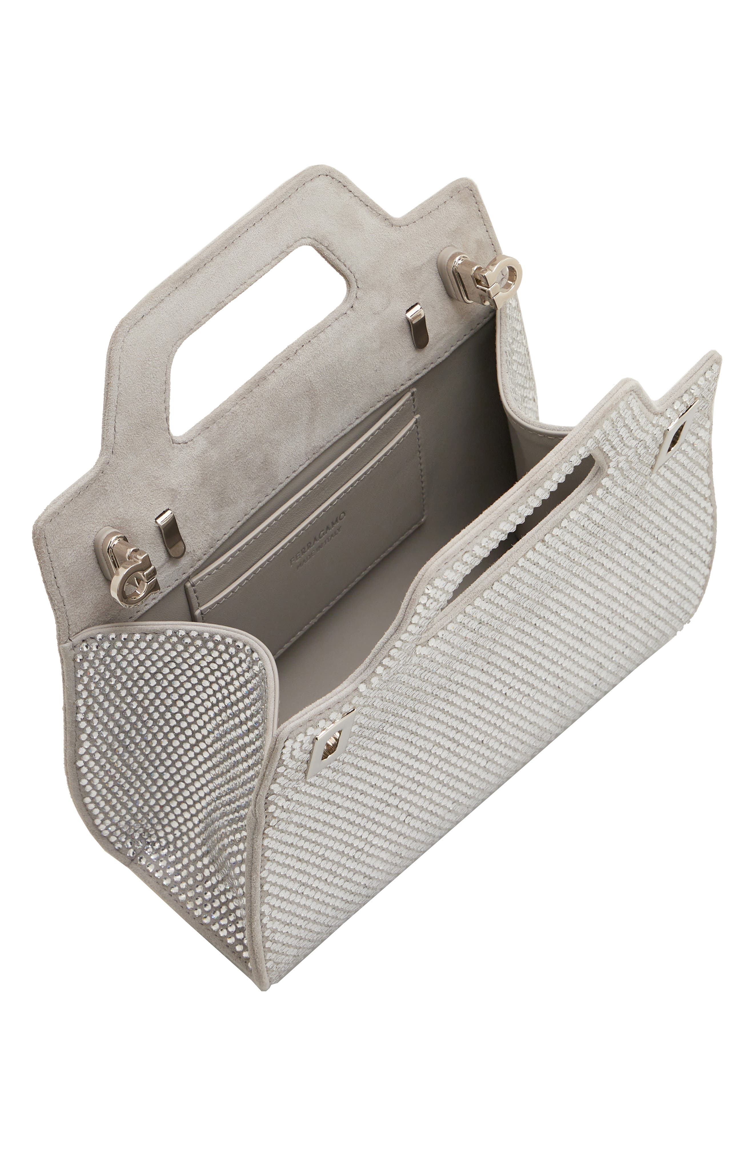 FERRAGAMO Wanda Mini Strass Crystal Top-Handle Bag, Alternate, color, 