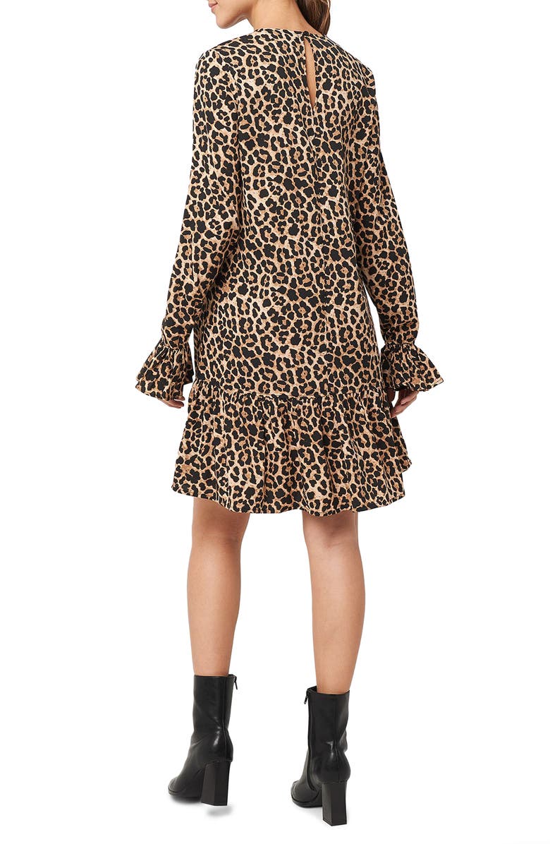 NA-KD Long Sleeve Leopard Print Flounce Minidress, Alternate, color,